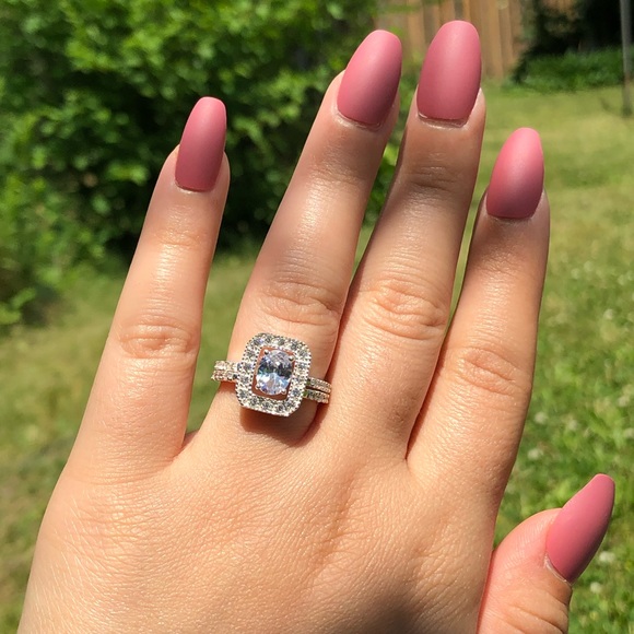 925 Sterling Silver Rectangular Engagement Ring Set - Picture 3 of 13